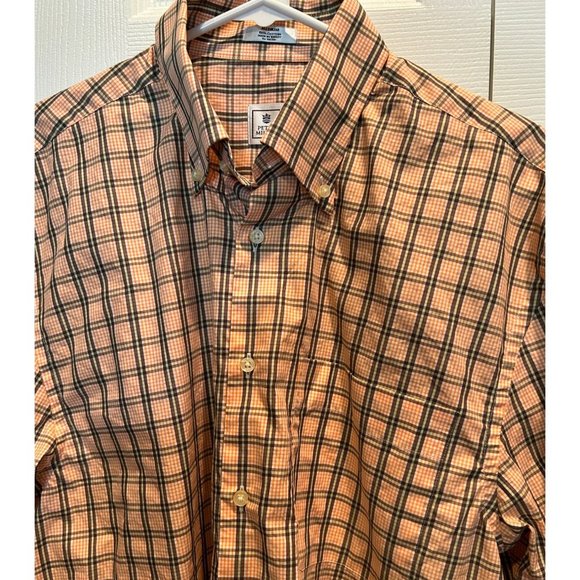 Peter Millar Long Sleeve Dress Shirt‎ Medium Orange Brown Check, Button Down - Picture 1 of 5